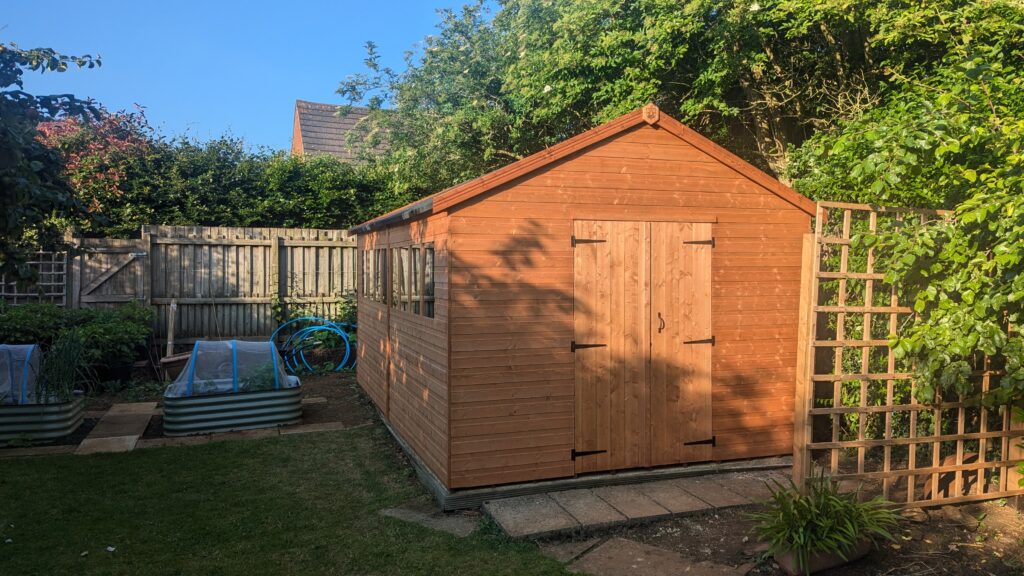 New wooden shed in the garden.